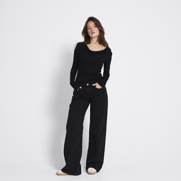 Two way draped long-sleeve top "Assia" Black